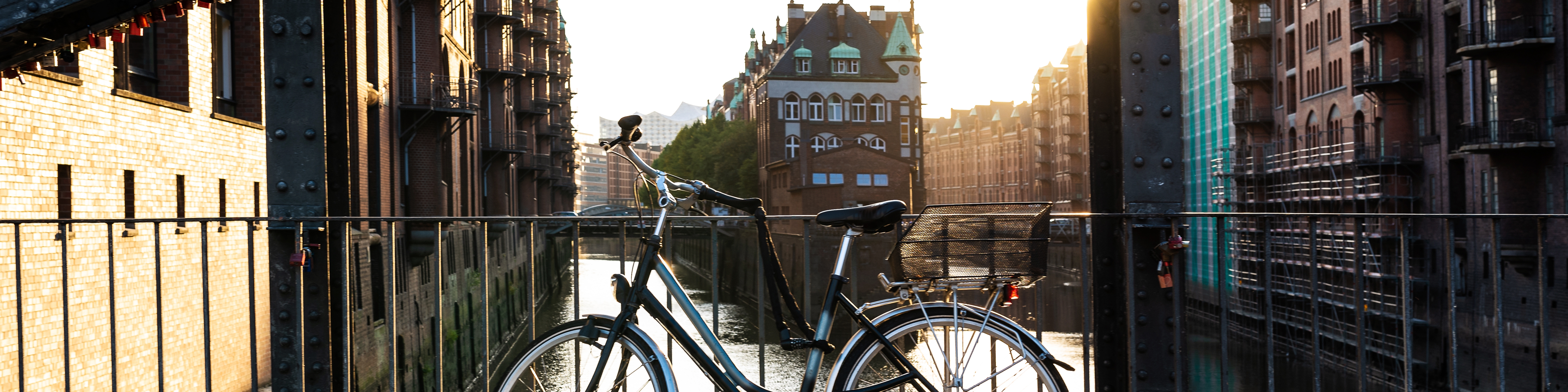 Bicycle on bridge in Hamburg's Speicherstadt district